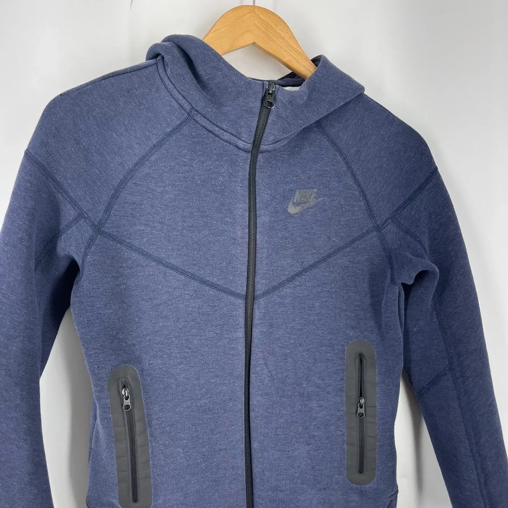 Nike‎ Kids Tech Fleece Full Zip Hoodie Blue Heathered Jacket CU9223-410 Size M